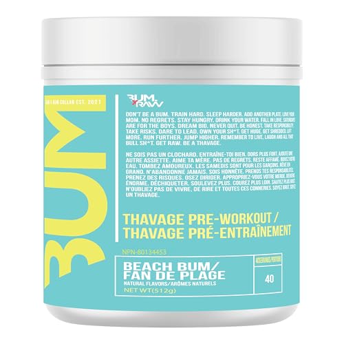 RAW Pre Workout Powder, Thavage (Beach Bum) - Chris Bumstead Sports Nutrition Supplement for Men & Women - Cbum Pre Workout for Working Out, Hydration, Mental Focus & Energy - 40 Servings