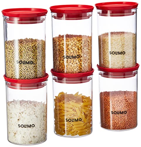 Amazon Brand - Solimo Plastic Storage Jar and Container Set I Air Tight & BPA Free Containers For Kitchen Storage Set I Grocery Kitchen Container Set 