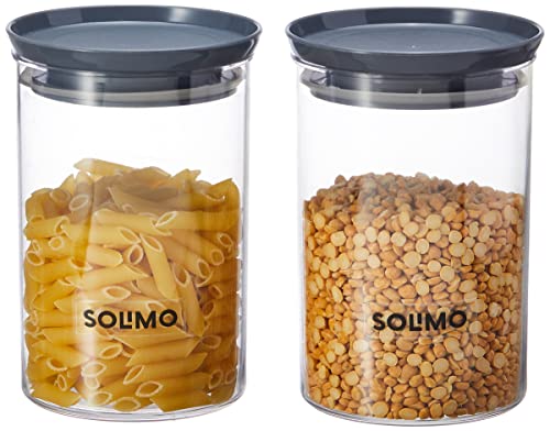 Amazon Brand - Solimo Plastic Storage Container Set, 900 ml, Set of 2, Grey