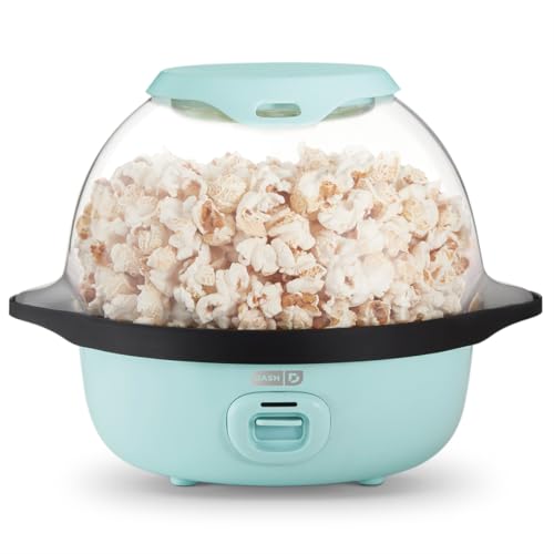 DASH SmartStore™ Stirring Popcorn Maker, 3QT Hot Oil Electric Popcorn Machine with Clear Bowl, 12 Cups - Aqua