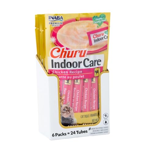 INABA Churu Hairball Control, Functional, Creamy Lickable Purée Cat Treat with Taurine & Vitamin E, 0.5 Ounces Each, 24 Tubes (4 per Pack), Chicken Recipe