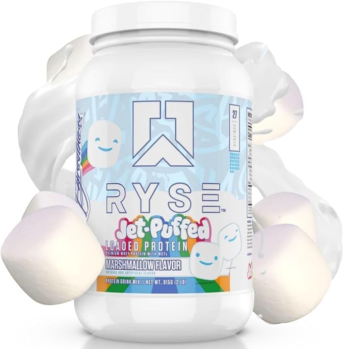 RYSE Loaded Protein Powder - Jet-Puffed Marshmallow - 25g Whey Protein Isolate & Concentrate with Prebiotic Fiber & MCTs - Low Carb, Low Sugar, Digestive-Friendly - 27 Servings / 2 lb Tub