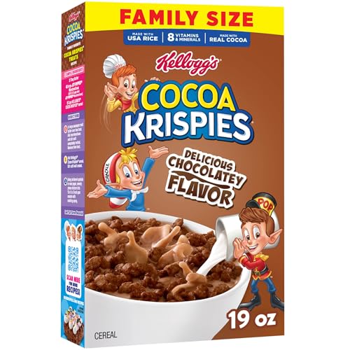 Kellogg's Cocoa Krispies Breakfast Cereal, Kids Snacks, Family Breakfast, Family Size, Chocolatey Flavor, 19oz Box (1 Box)