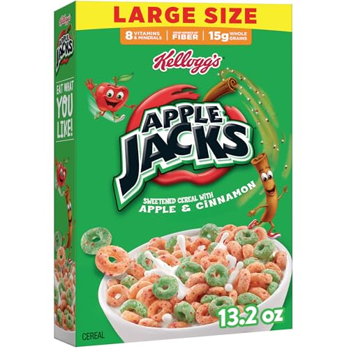 Apple Jacks Cold Breakfast Cereal, 8 Vitamins and Minerals, Kids Snacks, Large Size, Original, 13.2oz Box (1 Box)