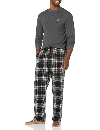 Beverly Hills Polo Club mens Beverly Hills Polo Polar Fleece W/Thermal Top Pajama Set, Char Top With Blk/Wht Pants, X-Large US