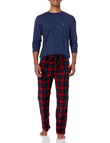 Beverly Hills Polo Club mens Beverly Hills Polo Polar Fleece W/Thermal Top Pajama Set, Navy Top With Red/Blu Pants, Large US