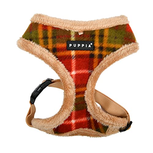 Puppia Norman Dog Harness Over-The-Head Warm Winter Checkered Pattern Adjustable Chest for Small and Medium Dog, Beige, Medium