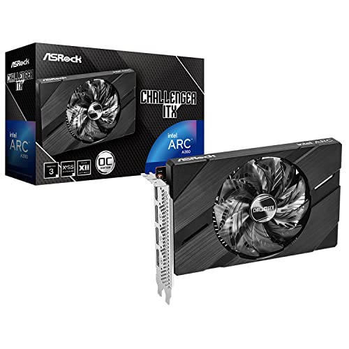 ASRock Intel Arc A380 Challenger ITX 6GB OC Graphics Card | Single Slot ITX | 2250 MHz | 6GB GDDR6 | DisplayPort 2.0 | HDMI 2.0b | 0dB Cooling | 8K Support | 500W | DirectX 12 Ultimate | PCle 4.0