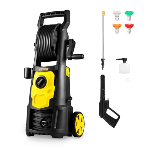 VEVOR Electric Pressure Washer, 2000 PSI 1.76 GPM, Portable Cleaner with 30ft Hose Reel, Foam Cannon &amp; 5 Nozzles for
