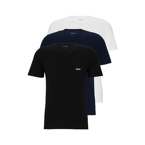 BOSS Mens 3-Pack Crew Neck Cotton Jersey T-Shirts T Shirt, Bright White, Blue Navy, Soil Black, Medium US