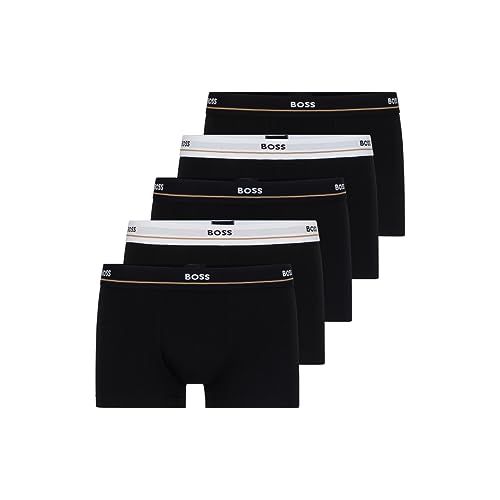 BOSS Hugo mens 5-pack Essential Cotton Stretch Trunks, Dark Soil Black, Medium US