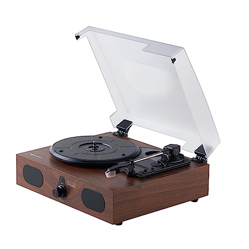 Amazon Basics Desktop Turntable Vinyl Record Player with Bluetooth and Built-in Speakers, 3-Speed, BlackKORUS Record Pl