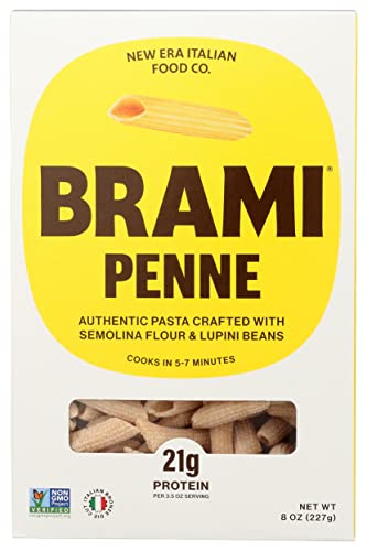 Brami 8 Pack Penne Pasta | Made with Semolina Wheat & Lupini Beans | High Protein & Fiber, Low Carb Healthy Low Carb Healthy Italian Dry Pasta | 12 Ounce - Made in Italy