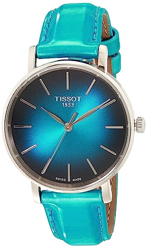 Tissot Womens Everytime Lady 316L Stainless Steel case Quartz Watch, Turquoise, Synthetic, 16 (T1432101709100)