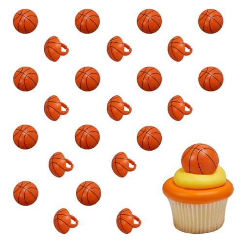 DECOPAC 3D Basketball Rings, Cupcake Decorations, Food Safe Cake Toppers – 24 Pack