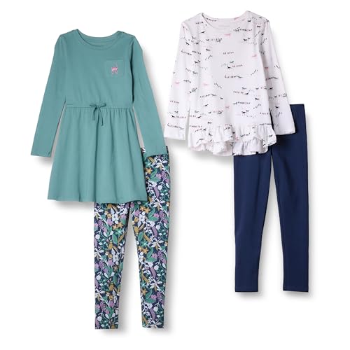 Amazon Essentials Toddler Girls' Long-Sleeve Outfit Set, Pack of 4, Sage Green Horses, 4T