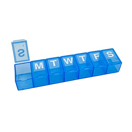 Amazon Basic Care Weekly (7-Day) Pill Organizer, Vitamin Planner, And Medicine Box, Medium Compartments, Blue