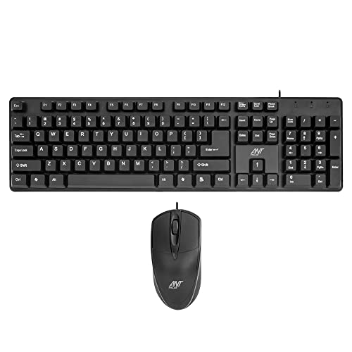 Ant Value FKBRI02 Wired Keyboard and Mouse Combo,Full-Size Keyboard and Mouse Combo with Optical 3 Button Mouse, USB Plug-and-Play, Compatible with De