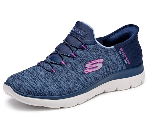 Skechers Women's Summits Hands-Free Slip-Ins – Memory Foam Insole, Heel Pillow, Vegan Materials Sneaker, Navy Purple, 9