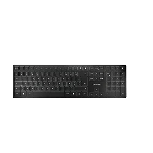 (-33%) CHERRY KW 9100 Slim, kabellose Tastatur, Französisches Layout, AZERTY Tastatur, wahlweise Bluetooth- oder Funkverbindung, SX Scherenmechanik, wiederaufladbar über USB-Kabel, flach, Schwarz-Silber