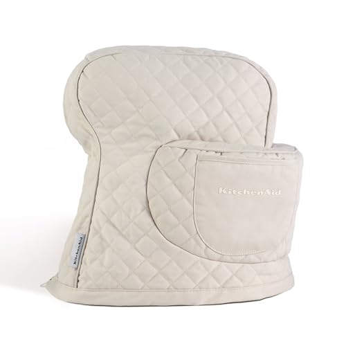 KITCHENAID Fitted Tilt-Head Stand Mixer Cover with Storage Pocket, Quilted 100% Cotton,14.4"x18"x10", Milkshake