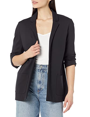 Amazon Essentials Women's Relaxed-Fit Soft Ponte Blazer, Black, Small