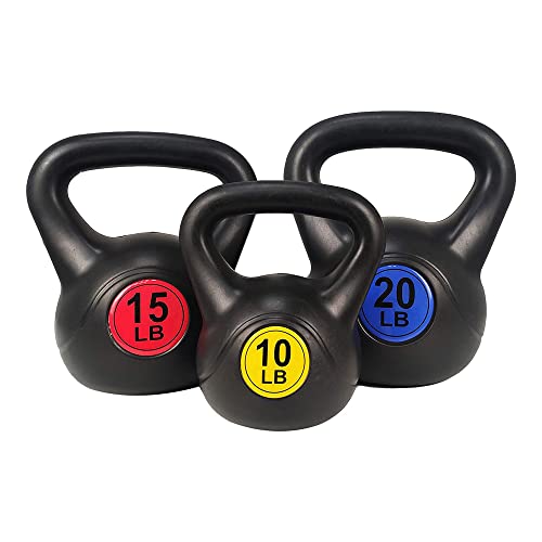BalanceFrom Wide Grip Kettlebell Exercise Fitness Weight, Set of 3, Includes 10 lbs, 15 lbs, 20 lbs, Multicolor
