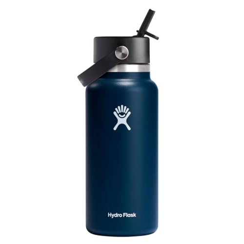 Hydro Flask Water Bottle - Insulated Stainless Steel - Wide Straw Lid, Non Spill, Leakproof in 32 Oz Indigo Blue