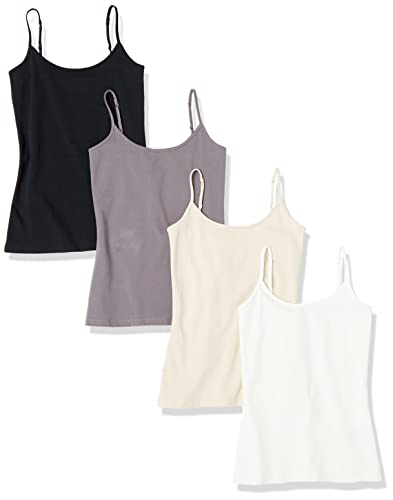 Amazon Essentials Women's Slim-Fit Camisole, Pack of 4, Grey/Taupe, Small