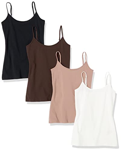 Amazon Essentials Women's Slim-Fit Camisole, Pack of 4, Black/Dark Taupe/Espresso/White, Medium