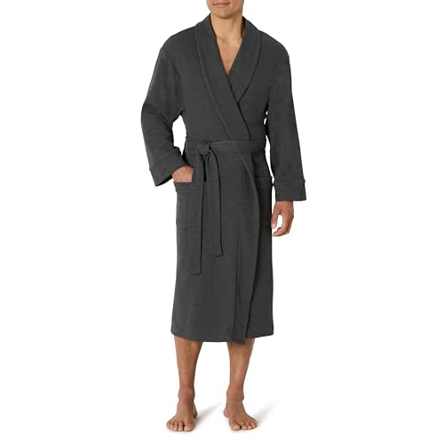 Amazon Essentials Men's Lightweight Waffle Bathrobe (Available in Big & Tall), Charcoal Heather, Medium-Large