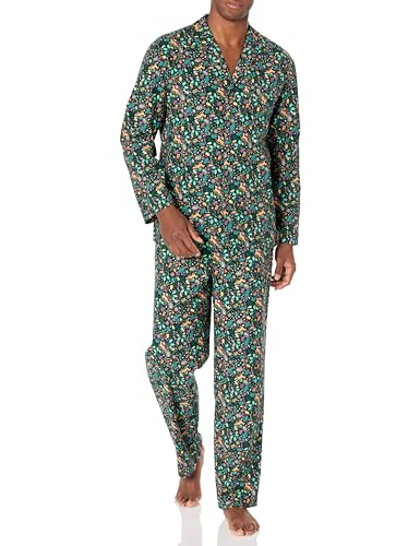 Amazon Essentials Men's Flannel Pajama Set, Black Folkloric, Medium