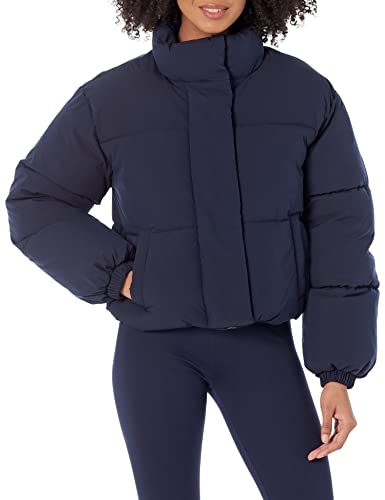 Amazon Essentials Women's Cropped Full-Zip Puffer Jacket (Quilted Matte or Sherpa Fleece), Navy, XX-Large