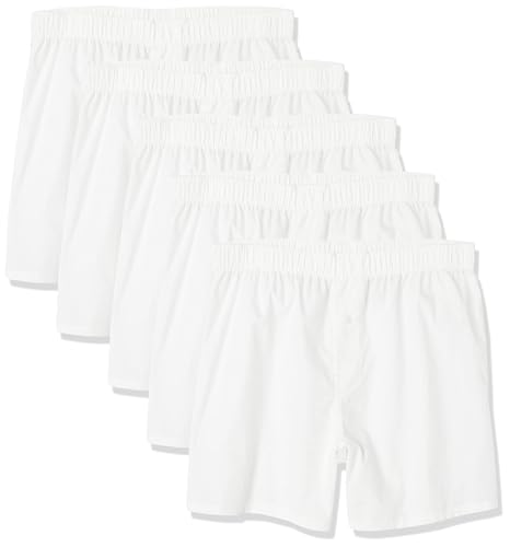 Amazon Essentials Men's Woven Cotton Boxer Short Underwear (Available in Big &Tall), Pack of 5, White, X-Small