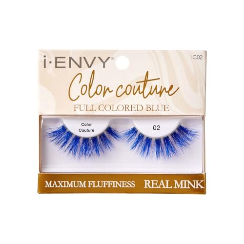 iENVY False Eyelashes Real Mink Color Couture Full Colored Lashes Maximum Fluffiness and Volume Fake Eyelashes (Blue)