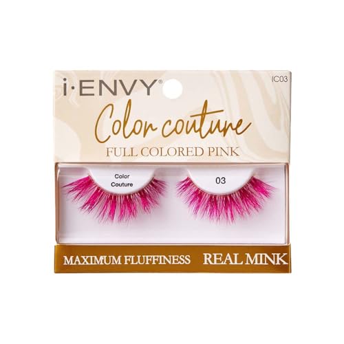 iENVY False Eyelashes Real Mink Color Couture Full Colored Lashes Maximum Fluffiness and Volume Fake Eyelashes (Pink)
