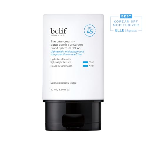 belif Aqua Bomb SPF 45 Hydrating Niacinamide Sunscreen (1.69 fl. oz) - The True Cream PA++++, Daily Broad Spectrum, No White Cast, Weightless & Invisible, Non-Greasy, Korean Skincare