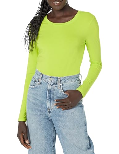 Amazon Essentials Women's Regular-Fit Long-Sleeve Crewneck T-Shirt (Available in Plus Size), Lime Green, Medium