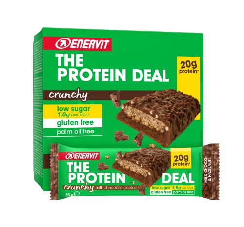 🔥 STARKER PREIS (-40%) Enervit The Protein Deal Milk Choco & Hazelnut – Proteinriegel, Haselnuss und Milchschokolade, 20 g Protein, 1,8 g Zucker, leckerer und ausgewogener Snack, Glutenfrei, 12 Riegel à 55 g