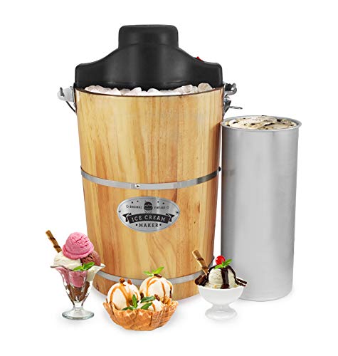 (-37%) Elite Gourmet EIM916 Eismachine, traditionell, elektrisch, Vintage-Eimer aus Appalachenholz, klassische Druckguss-Handkurbel als Bonus, nutzt Steinsalz, rührt Eis in wenigen Minuten, Kiefer, 6,82 l