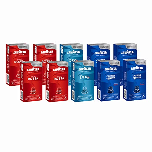 🔥 STARKER PREIS (-35%) Lavazza, Kaffeekapseln aus Aluminium, kompatibel mit Nespresso Original, verschiedene Geschmacksrichtungen, 10 Packungen mit je 10 Kapseln, 4 x rote Qualität, 4 x Creme und Geschmack, 2 x Dek, 100