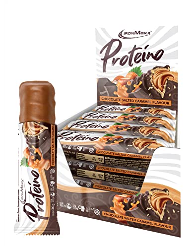 🔥 STARKER PREIS (-44%) IronMaxx Proteino Proteinriegel - Chocolate Salted Caramel 12 x 30g | High-Protein-Bar auf Waffelbasis mit cremiger Füllung | zuckerreduzierter Eiweißriegel glutenfrei und palmölfrei
