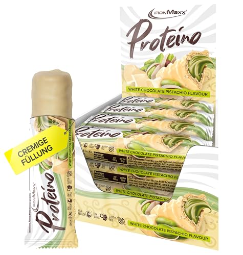 🔥 STARKER PREIS (-44%) Proteino Protein Bar 30g White Chocolate Pistachio 12 Stk. - High Protein Riegel zuckerreduziert mit 8g Protein, Leckerer Snack mit zarter Cremefüllung
