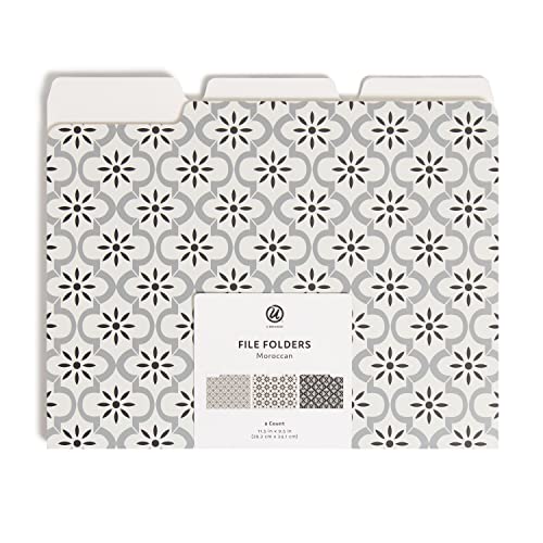 U Brands Moroccan File Folders, Office Supplies, 1/3-Cut Tabs in Assorted Positions, Letter Size, Black and White, 9 Count