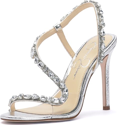 Jessica Simpson Women's Jaycin Embellished Heeled Sandal, Silver/Clear, 10