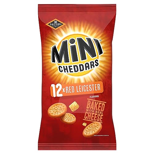 JACOB'S Mini Cheddars Red Leicester Flavour Multipack Crisps, Baked with Real Cheese, 12 x 23 g Bags per Pack
