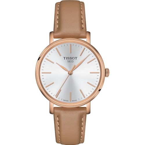 Tissot Womens Everytime Lady 316L Stainless Steel case with Rose Gold PVD Coating Quartz Watch, Beige, Leather, 16 (T1432103601100)