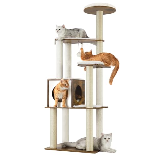 Feandrea Cat Tree, 64.6-Inch Modern Cat Tower, Multi-Level Condo with 5 Scratching Posts, Perch, Washable Removable Cush