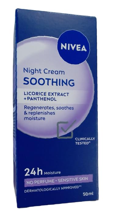 (-20%) NIVEA Beruhigende Nachtpflege 24h Feuchtigkeit + Regeneration, parfumfreie Gesichtscreme für sensible Haut, zarte Nachtcreme mit Traubenkernöl