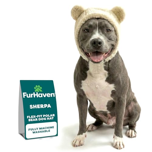 Furhaven Medium Dog Hat, Washable & Cozy - Sherpa Flex-Fit Polar Bear Dog Hat Costume - Cream, Medium